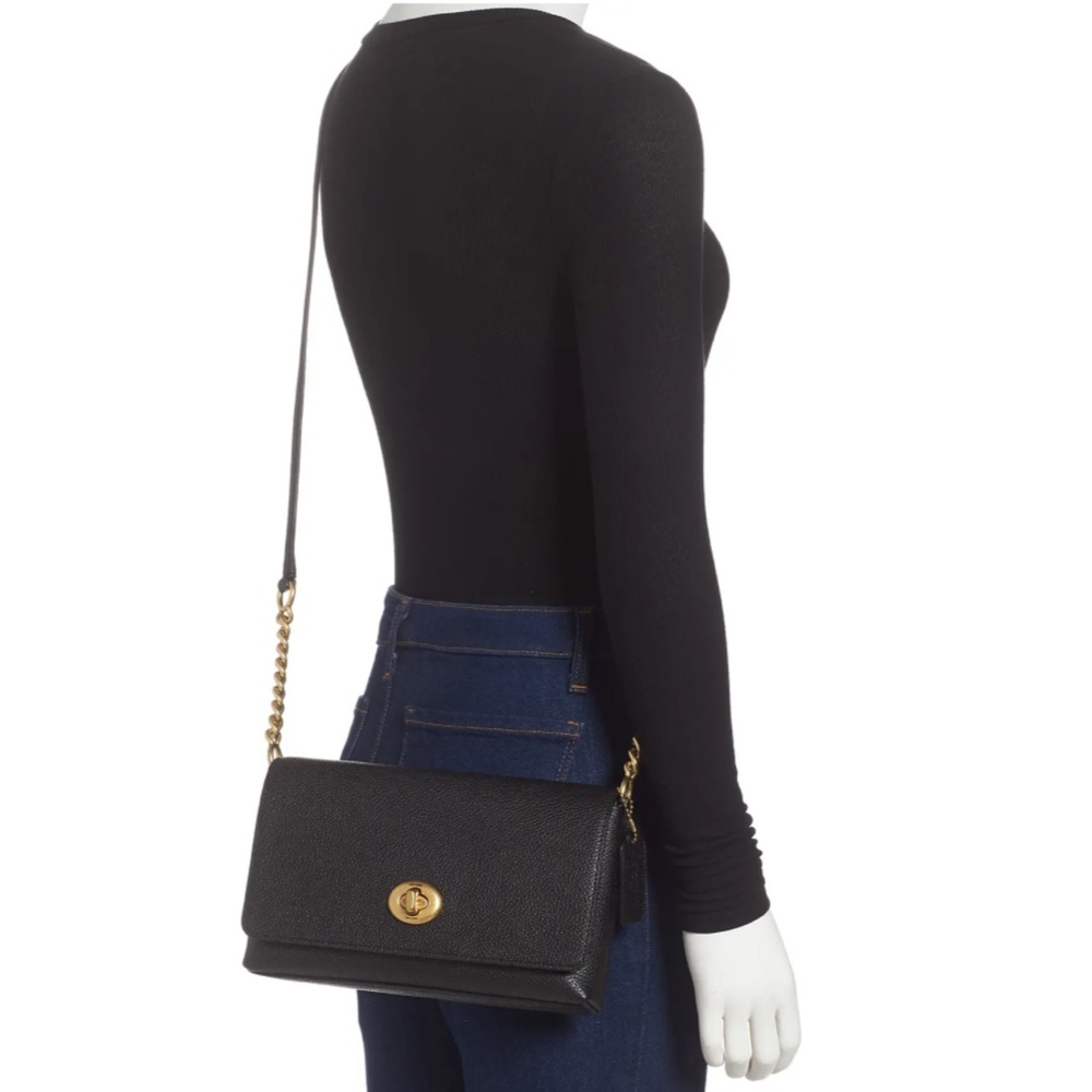 Coach Black Pebbled Leather Turnlock Crossbody Bag with Gold Hardware - Picture 2 of 14